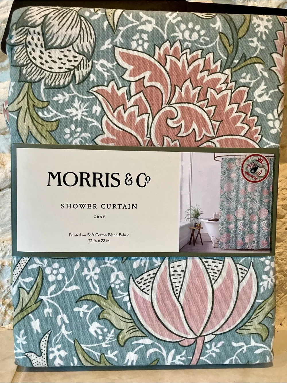 NWT Morris and Company brand 72”x 72” shower curtain features a soft blue gray